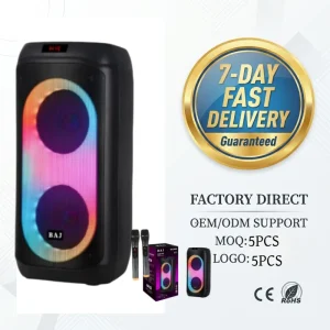 BA L2802 Dual 8″ Wireless Speaker Dual Mics High Power RGB Karaoke Festival Private Label Low MOQ Factory Custom 7 Day Delivery