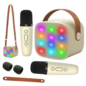 Backpack P2 Portable LED Mini Karaoke Speaker with Wireless Mics for Kids Adults Christmas Birthday Gifts Toys
