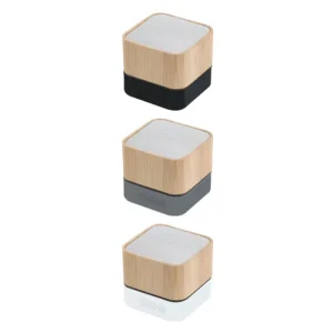 Bamboo Wood Grain Mini Portable Speaker with Wireless Charging 2W Output Built in Mic App Support for Computer Mobile