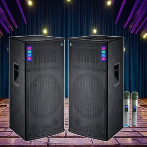 Big Sound 15inch 150W*2 Outdoor Active Professional Stage Pair Speaker Sound System With Two Wireless MIC for Stage Performance