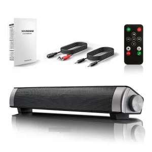 Bluetooth 5.0 Soundbar 3.5MM RCA Cable Speaker Subwoofer Sound Bar Home Audio System with Aux TF Card Remote Control BR100
