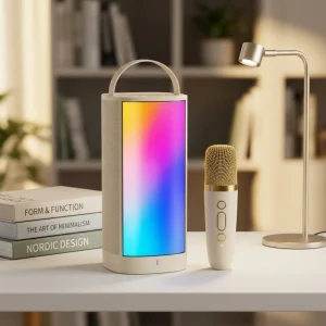 Bluetooth Portable Mini Karaoke Machine with Color LED Lights and Wireless Microphones