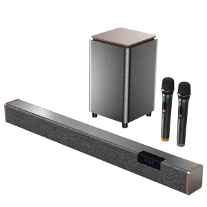 Bluetooth wireless soundbar with standalone subwoofer and dual wireless microphones for TV