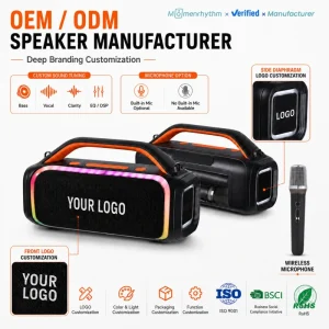 Brand New Bluetooth Portable Speaker With Two Wireless Microphones Strong Battery Life Hifi Sound Custom Branding PartyBox