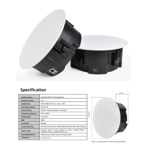 CS 2 WiFi Ceiling Speaker | 60W Stereo Home Theatre Multi Room APP Control USB AUX Dual Band Remote Control 6.5″ Woofer