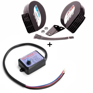 Car Horn Snail 12V Variable 12 Tone Dual Speaker Train Electric Motorcycle Horn with 12 Tone Controller Car (ultra-thin)