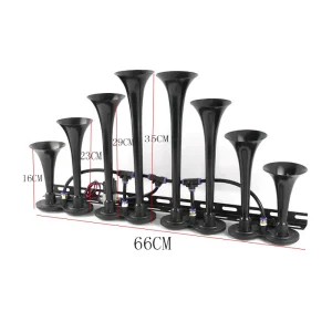 Car Speakers 24V 150dB Tweeter 8 Trumpets Black Metal for Trucks Semis SUVs Buses Air Horn