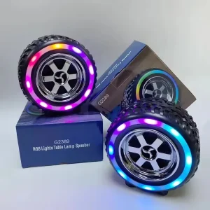 Car Wheel Shaped Speaker LED Loud Stereo 1200mAh Rechargeable Battery Rich Bass Audio Mini Wireless Speaker