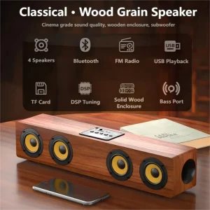 Cinema Grade Surround Stereo Wood Grain Speaker with 4 Large Speakers and Powerful Bass Support TWS Wireless Interconnection