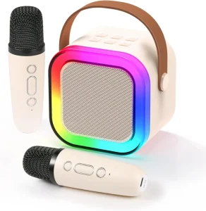 Colorful Lights Kids& Adult Karaoke Machine Portable Speaker with Wireless Microphone