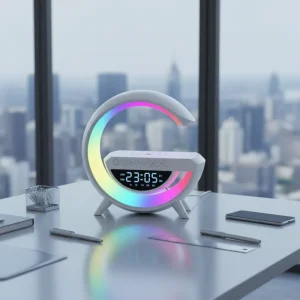 Creative Speaker & Night Light Colorful Smart Multifunctional Desktop Speaker with Alarm Clock and Wireless Charging