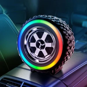 Creative Tire Shape Speaker Dynamic RGB FM Radio TWS Interconnection Rechargeable Battery Portable Wireless Speaker