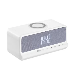 Cross-border 15W Wireless Charger Audio Small Speaker Portable Home Multi-function Alarm Clock Night Light AUX ABS Material