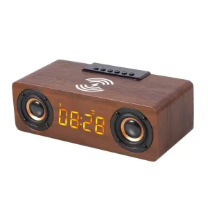 Custom 5.1 BT Smart Wireless Speakers with Surround Sound High Fidelity Bass Mini Wooden WiFi Alarm Clock with Wireless Charging