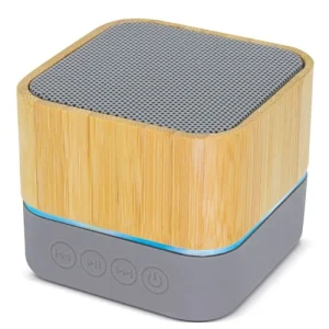 Custom Company Promotional Gift Rechargeable Eco friendly Square Mini Bamboo Wood Speaker 3W Black Grey Classic