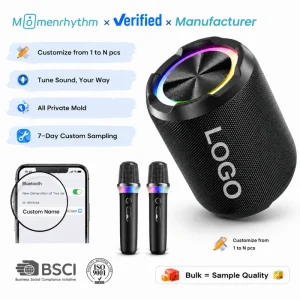 Customised Logo Fabric Speakers Bluetooth Karaoke Mic Portable Design Hi Fi Sound And Compact Premium Grade Featuring Wide Range