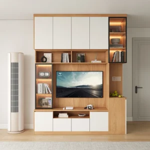 Customized Modern Minimalist TV Meubel Bookcase Combination Wall Multi-functional Stone Wood Storage Cabinet TVs