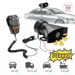 DC 12V 100W 7 Sound Car Alarm Horn with MIC Plastic Loud Motorcycle Siren for Vehicle SUV Warning Alarm