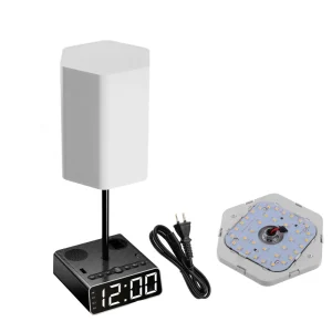 DL820 Desk Charging Station USB C A AC Ports and Speakers Dual Power Outlet Touch Control Night Light Lamp Alarm Clock