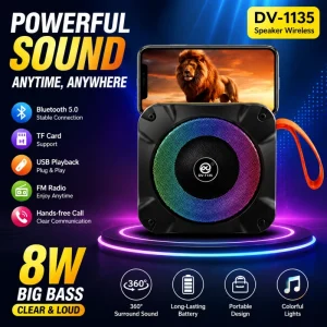 DV 1135 Portable Speaker with RGB Light Hand Strap Telescopic Antenna FM Radio Mini Wireless Soundbox