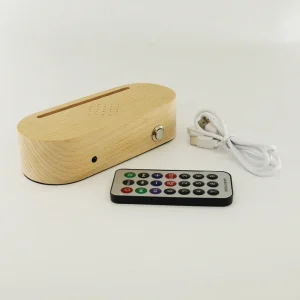 Decorative Minimalist Wooden LED Night Light Base with Animal Pattern Bluetooth Speaker and Remote Control Handmade Gift Idea