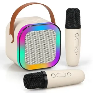 Design Mini Portable Speaker With HD Sound Radio DC Charger Dual Microphone Light Smart Karaoke BT Speaker