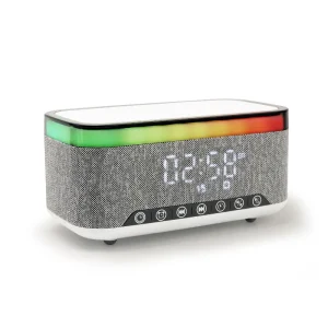 Desktop 15W Fast Wireless Charger Clock with BT Speaker Box Multifunction Phone Charging 3in1 Wireless Charger