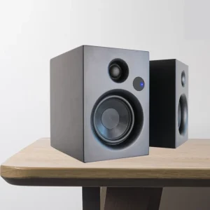 Desktop Bluetooth Bookshelf Speakers 50 Watt RMS HiFi Studio Monitor Desk Stereo Active and Passive Wooden Loudspeakers System