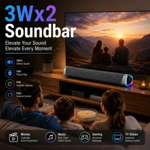 Desktop UTV Sound Bar with Home Cinema Ambient LED Lighting Portable Bluetooth Speaker