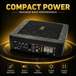 Die-cast Aluminum 6×9 Inch Seat Car Subwoofer Active Powered Bass 180W 6cm Slim Body Built-in Amp Space Saving Universal Fit