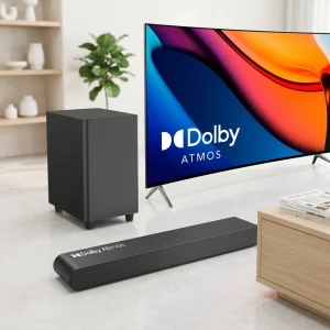Dolby Atmos 2.1CH BassMAX EARC 4K Movie 3D Virtual Surround BT 5.3 Wireless Subwoofer TV Sound System