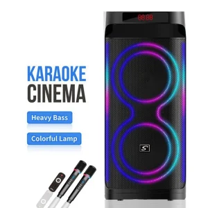 Double 8 Inch Partyboom Portable DJ Private Karaoke Party Speaker with Fashionable Rolling Light Trolley Partybox