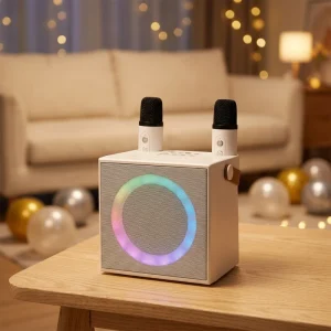 Double Speaker Portable Bluetooth Speaker with Wireless Microphone for Home Karaoke