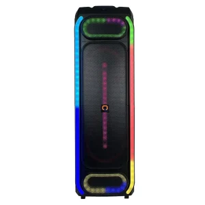 Dual 12 Inch Rechargeable Speaker 150W with Wireless Mics and RGB LED Lights for Outdoor Party