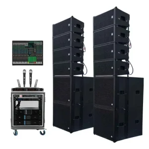 Dual 8 Inch Line Array DJ Speaker Set with Passive 18 Inch Subwoofer Professinal Outdoor PA Sound System for Church