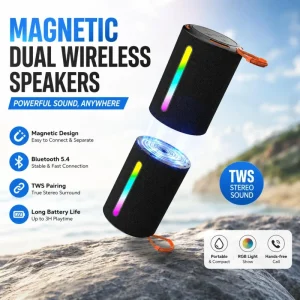 Dual Split Magnetic TWS Waterproof Portable BT Speaker with RGB Lights for Home and Outdoor Use Battery-Powered for Parties and Home Theatre