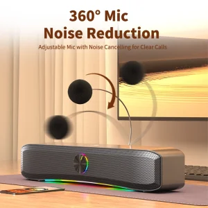E-3600 Dual Driver Soundbar for PC Gaming RGB Light Noise-Cancelling Mic Bluetooth 5.4 Wired USB Aux Stereo