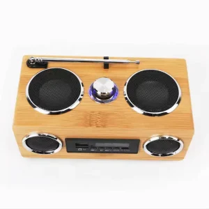 Eco Friendly Handmade Bamboo Wireless Speaker 6W Portable Rechargeable Music BT Built in Mic Remote Control Retro Wooden Design
