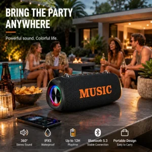 Enceinte Parlantes Wireless with RGB Lights 20W Stereo Bass Portable Outdoor Music Speaker