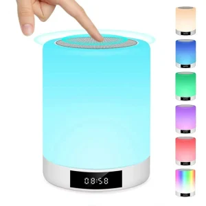 FM Radio Alarm Clock LED Light Portable Rechargeable Touch Bedside Lamp Music Speaker