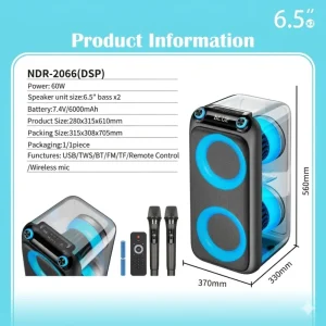 Factory Direct Transparent Shell Dual 6.5 Inch High Power Party Box Speaker with RGB Lights