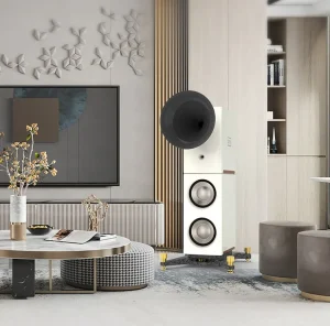 Field Coil Horn with 2.2T Flux Aerospace Aluminum CNC Cabinet Resonance Free Carbon Fiber Base HiFi Floor Speaker Audio