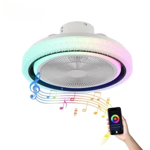 Flush Mount Bedroom Music Speaker App Control RGB Color Dimmable Motor Smart LED Ceiling Fans with Light
