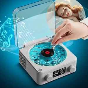 For 5.2 White Noise Water Ripple Atmosphere Lamp Night Light Speaker Vinyl Record Player 1500mAh Portable