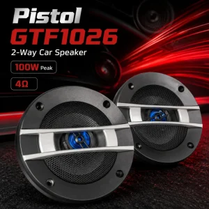 GTF1026 4 Inch 2-Way Coaxial Car Speaker Pair 100W Peak 35W Rated 4 Ohm Blue Tweeter for Car Door Audio Replacement Kit