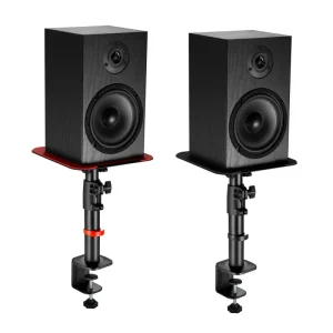 Gaming Home Office Universal Height Adjustable Desktop Mount Clamp on Bookshelf Speaker Stand Pair