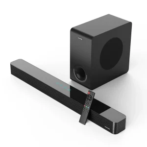 Glossy Black Wireless Soundbar with Subwoofer for Home Theater and Sound System Speaker