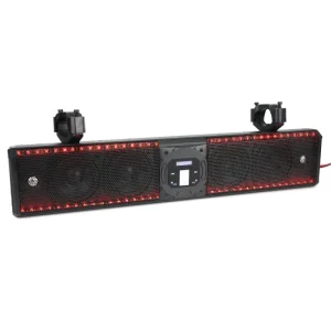 Golf Cart Sound System With RGB Lighting 27″ Waterproof Amplified Speakers For Offroad & Marine Use