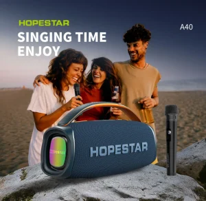 HOPESTAR A40 80W Portable Wireless Speaker Audio System Waterproof Home Karaoke Subwoofer RGB Light Speaker with 1 Microphones
