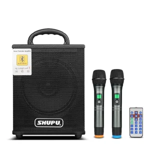 HT-10 10 Inch Portable Powered Active Speaker Large Sound 2 Wireless Microphones BT/USD/USB for Home Parties Mobile Phones